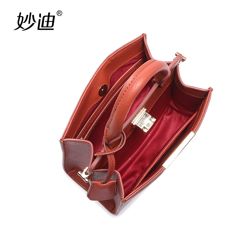妙迪2019时尚潮款气质牛皮凯莉包小猫手提包女简约百搭斜挎小包包