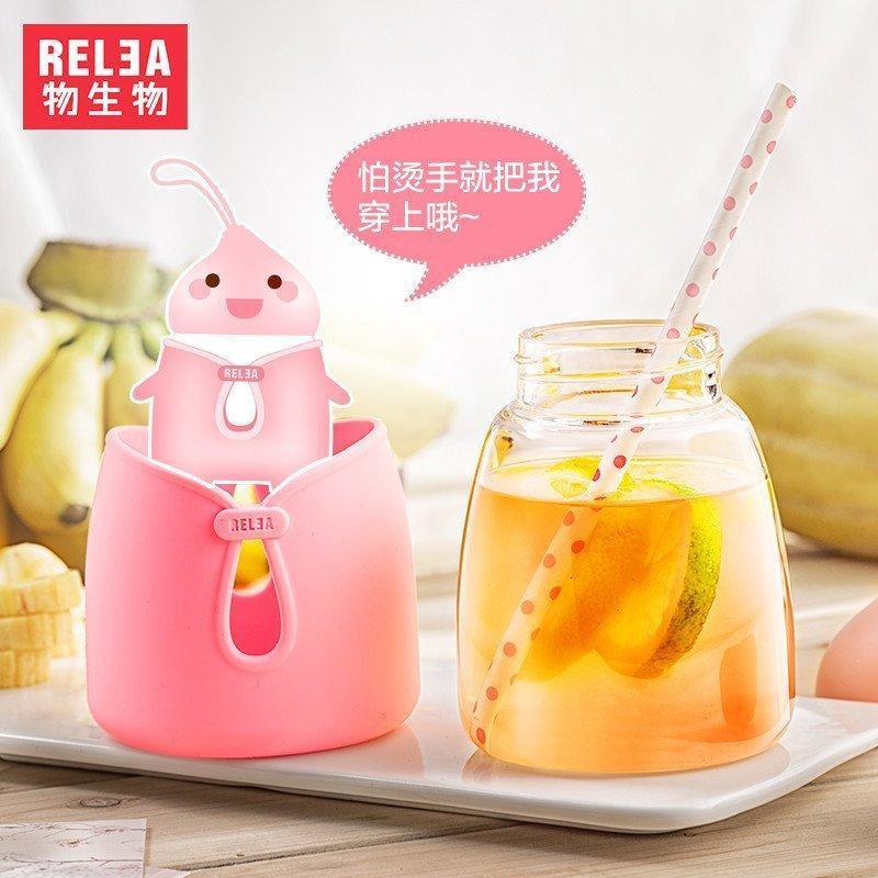 物生物(RELEA)小可便携玻璃杯透明随手杯不保温女创意带盖花茶杯 物生物小可杯