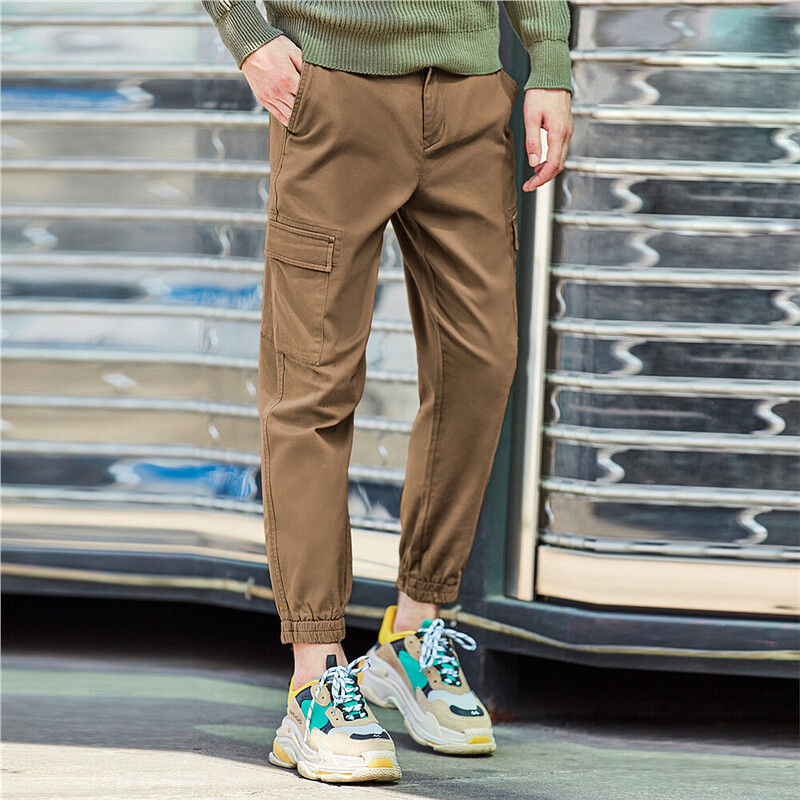 佐丹奴男士工装裤子男装多口袋弹力束脚裤休闲裤军绿色裤13119810