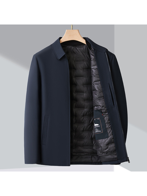 冬季新款轻薄白鸭绒羽绒服男士翻领中年行政夹克男装商务轻奢外套