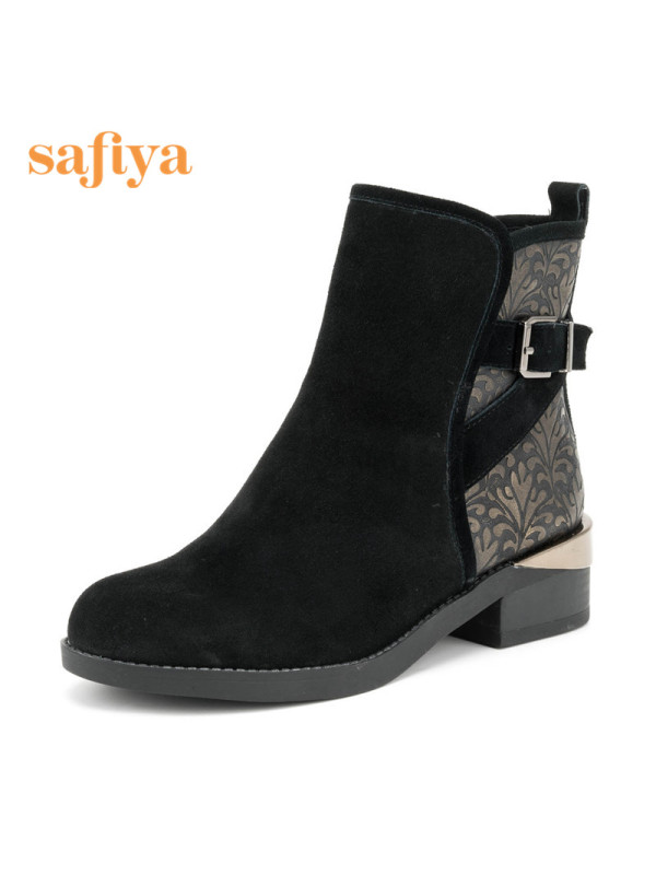索菲娅Safiya牛皮圆头中跟套脚皮带扣深口女鞋SF54117034