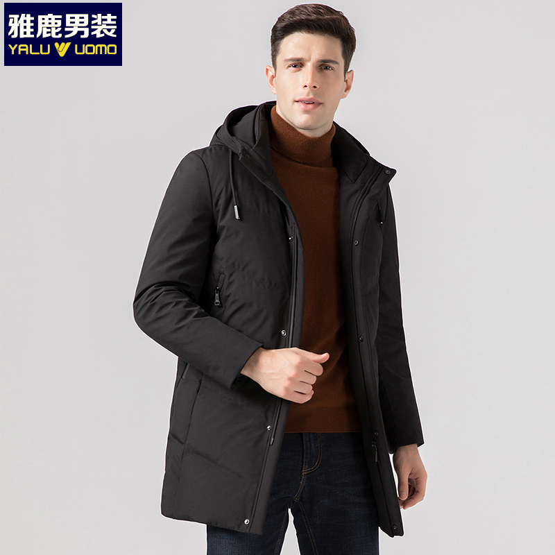 雅鹿男装羽绒服男冬新款加厚保暖中长款商务休闲连帽外套S34EDYA18895