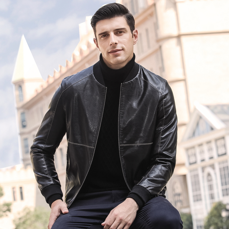 迪伽默意大利vdg男士棒球领皮夹克百搭简约休闲皮衣