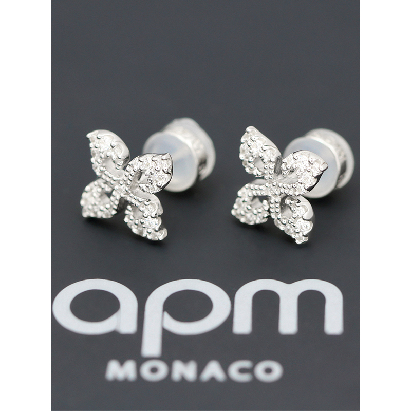 【apm MONACO】木兰花耳钉925银耳饰镶晶钻简约百搭穿孔耳环女士首饰品送恋人网红耳饰