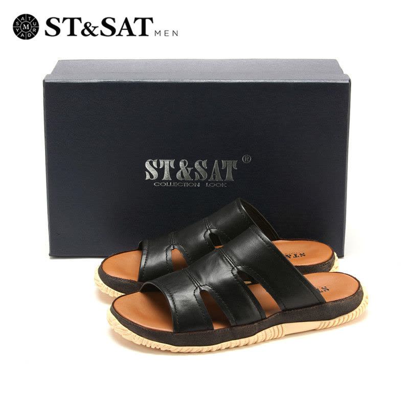 星期六ST&SAT春牛皮套脚低跟后空软底透气凉鞋男SS42127103图片