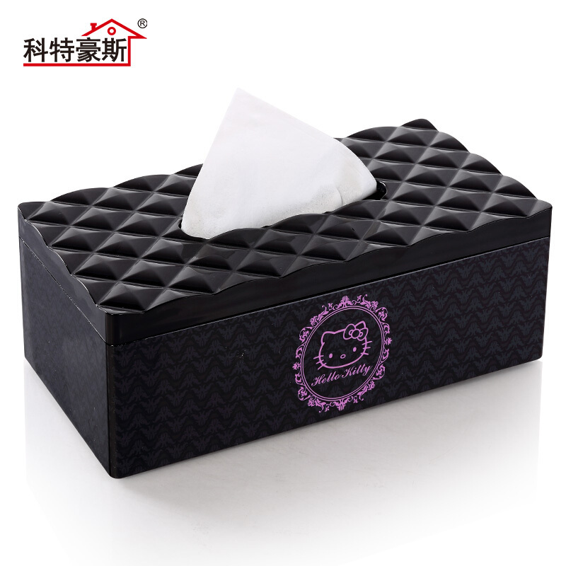 科特豪斯欧式纸巾盒客厅车用纸巾收纳盒 Hellokitty欧式图案黑色