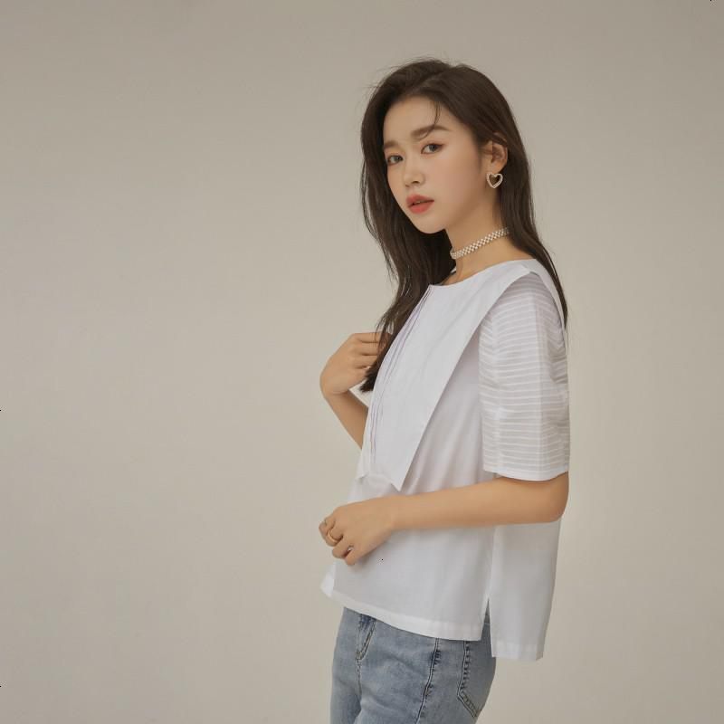 OtherMix小众百褶雪纺衫2021年夏季新款设计感圆领灯笼短袖女上衣