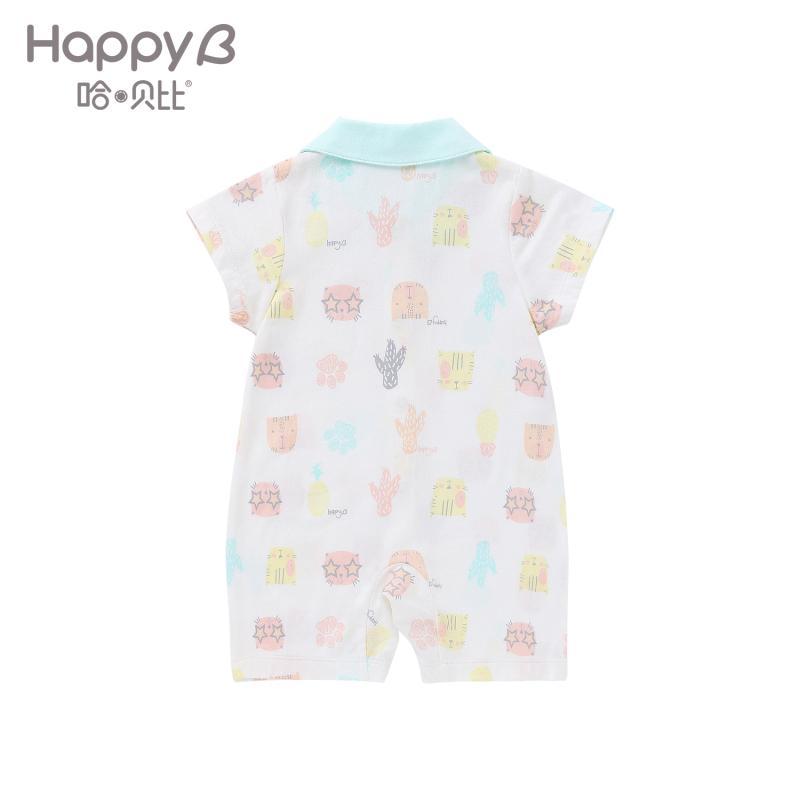 哈贝比（happyB）2018新婴儿连体衣短袖纯棉哈衣新生儿女宝宝翻领衣服夏季薄款爬服