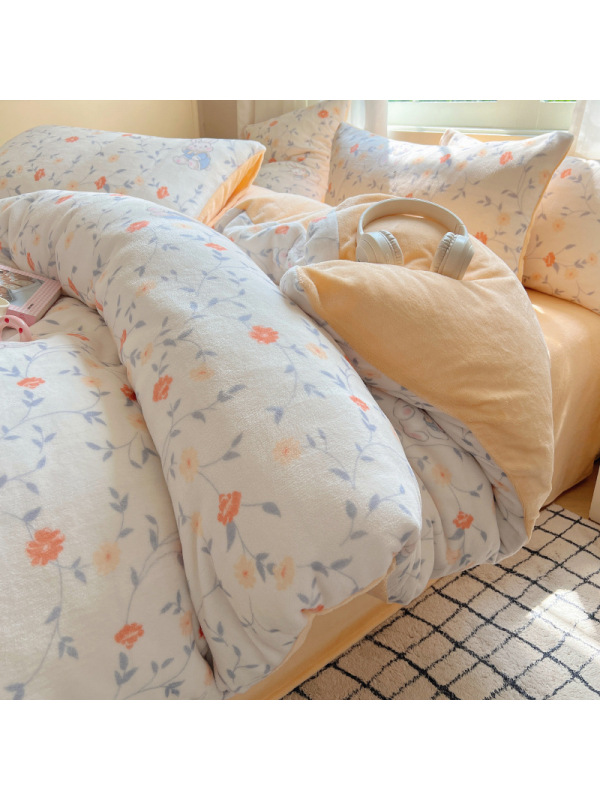 冬季加厚牛奶绒四件套加厚法兰绒床上用品保暖珊瑚绒床单被套加绒