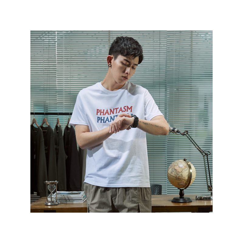 唐狮2020夏季新款短袖T恤男简约文字宽松打底衫学生纯棉圆领衣服