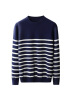 男式羊毛衫海军风条纹圆领拼色套头长袖毛衣羊毛中厚针织衫秋冬款