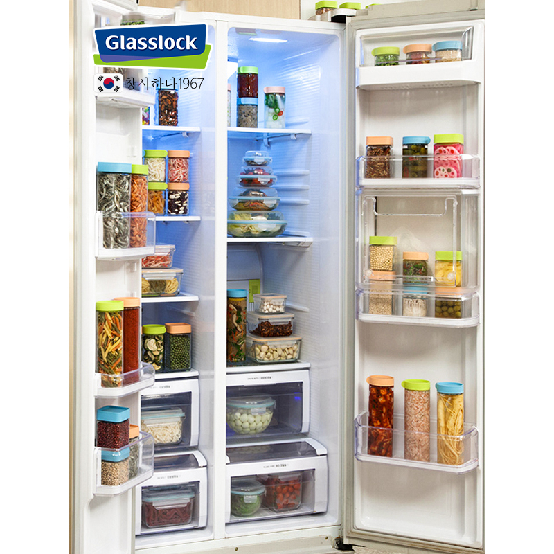 Glasslock韩国进口玻璃积木储物罐700ml IP605绿密封防漏食品储藏罐收纳保鲜盒透明玻璃厨房冰箱储物盒