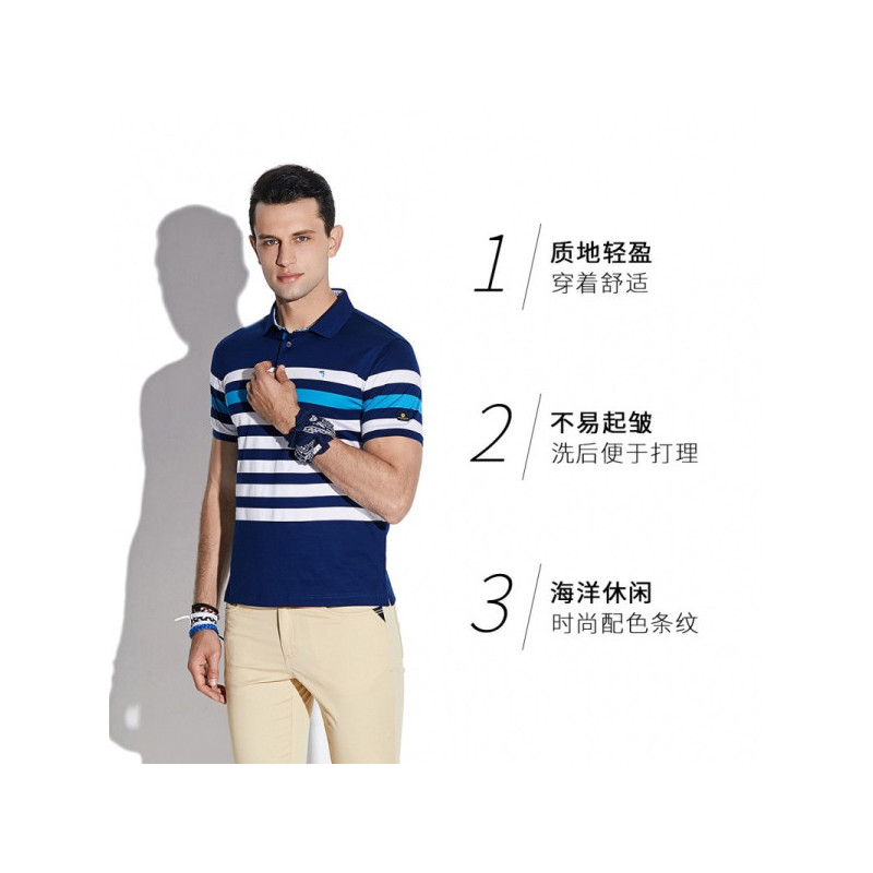 GIOVANNI ALESSASNDRO GA男装双丝光纯棉短袖POLO衫休闲条纹T恤男