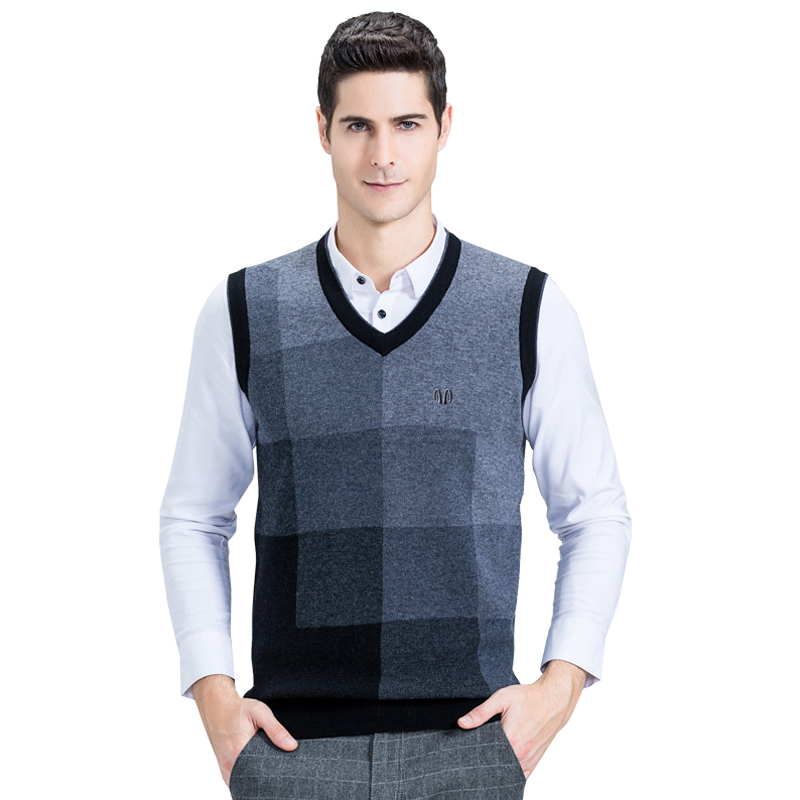 恒源祥男士羊毛衫冬款马甲背心中年男保暖无袖坎肩套头v领毛衣视频