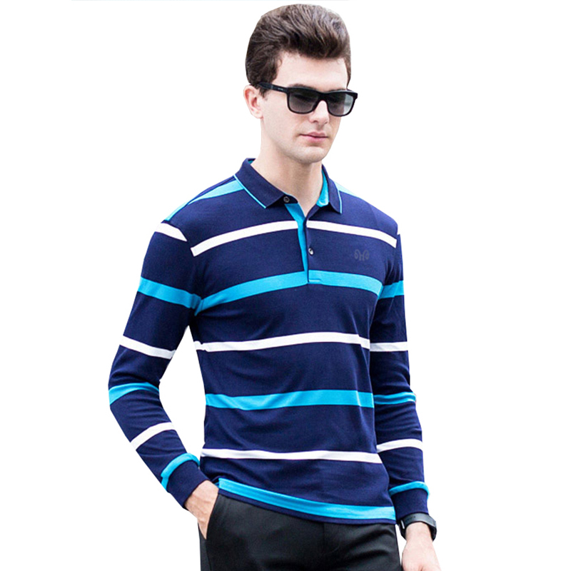 恒源祥男士长袖t恤纯棉长袖t恤男士翻领条纹中青年休闲装上衣