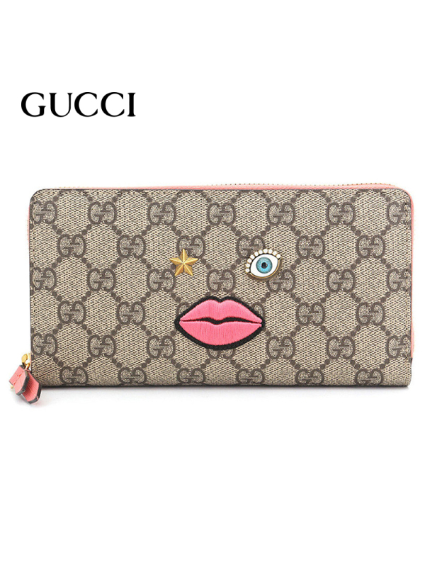 GUCCI 古驰 gucci女包 女士经典双G粉色唇印长款钱包