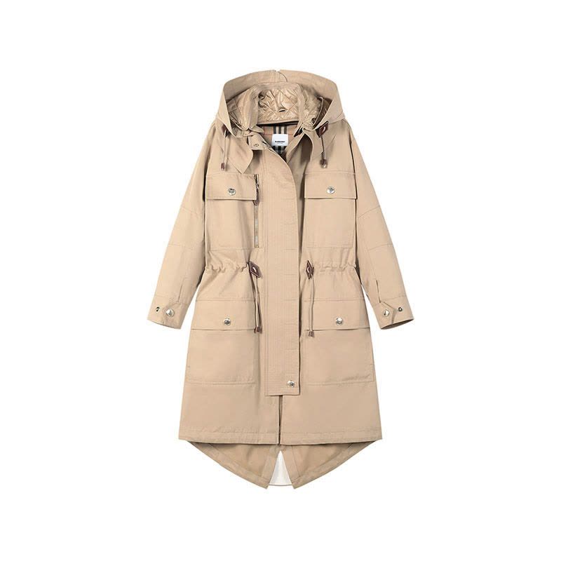 博柏利/巴宝莉 BURBERRY 女款棉质宽松版中长款连帽风衣大衣 80392881图片