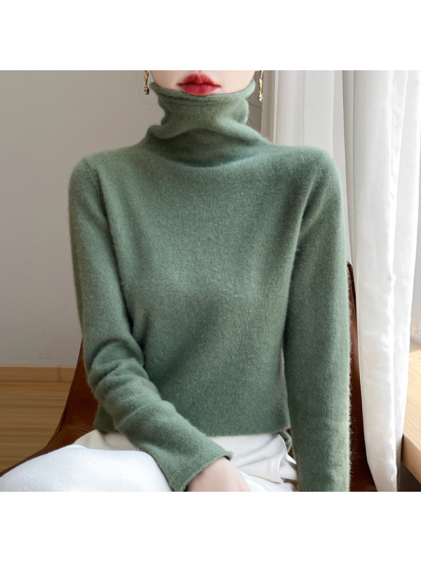 100全羊毛衫女秋冬堆堆领长袖套头毛衣修身内搭非羊绒针织衫毛衣