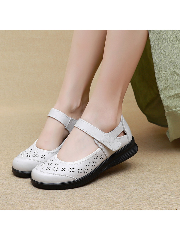 热卖透气镂空舒适中老年妈妈女单鞋软底百搭轻便真皮女鞋直销