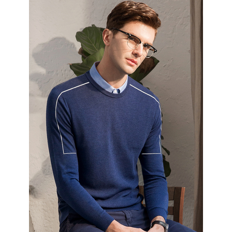 恒源祥男士针织衫2020春秋季新款假两件毛衣打底衫青年韩版修身毛衣