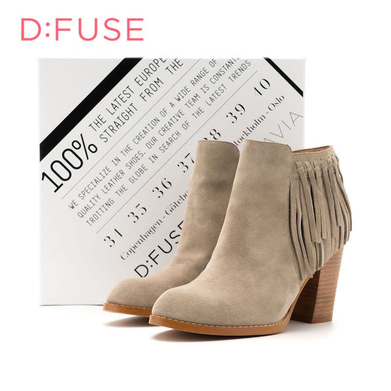 迪芙斯D:FUSE牛皮尖头高跟流苏短靴女鞋DF64117303图片