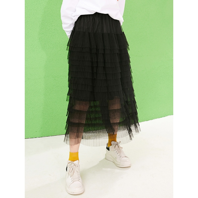 妖精的口袋怪脸猴2019新款女装春装中长纱半身裙多层次蛋糕裙仙