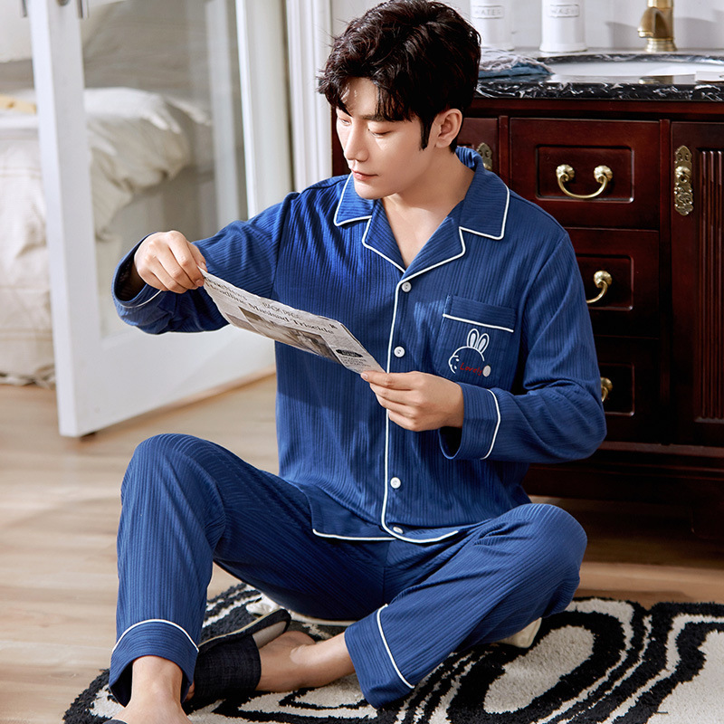 dbmg男士睡衣春秋款长袖开衫青少年翻领秋冬季青年家居服套装