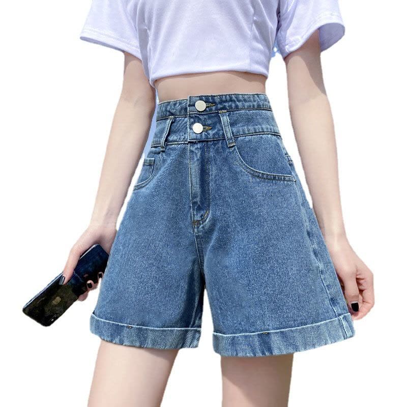 Ceba高腰牛仔短裤女夏季薄款外穿设计感小众宽松显瘦a字型阔腿超热裤图片