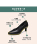 2023新款秋季软皮尖头不磨脚软面厚底工作职业女鞋黑色低跟女单鞋