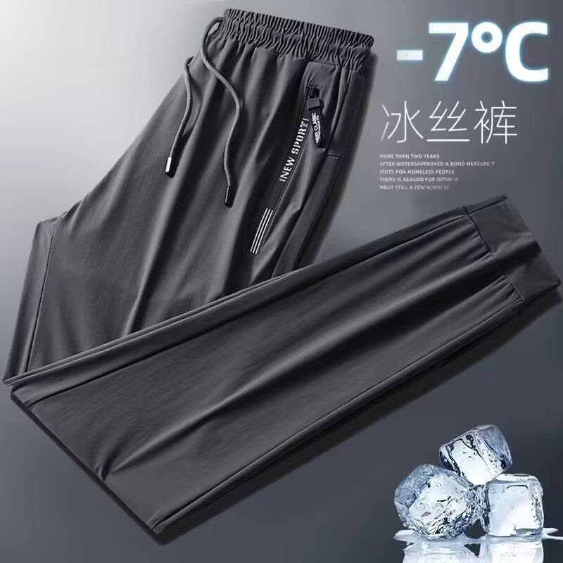 冰丝长裤男夏季韩版新款薄款弹力宽松直筒大码拉链运动裤图片