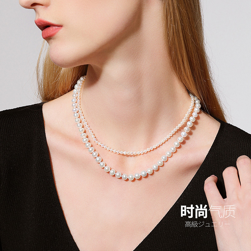 佰色传情年轻短款双层叠戴小珠淡水珍珠项链锁骨链choker
