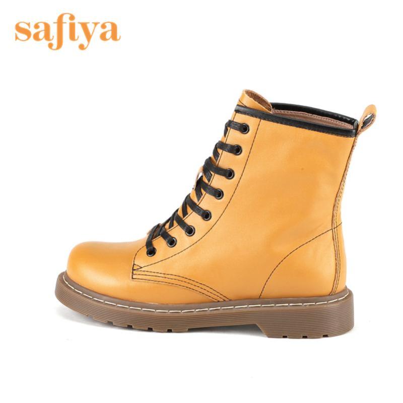 索菲娅Safiya冬季水染牛皮圆头低跟交叉绑带休闲短靴女SF44111911
