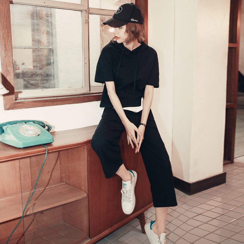 韩都衣舍2018夏装新款女装韩版两件套短袖休闲运动服套装IG6857僥