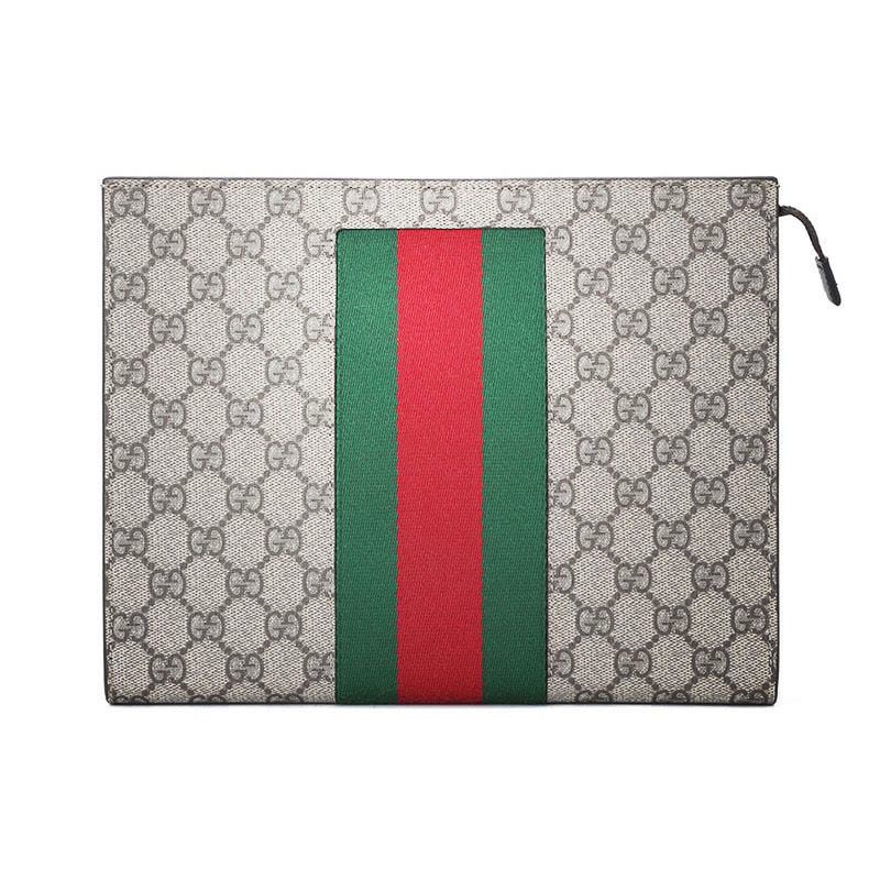 【预定】GUCCI 条纹织带GG涂层手拿包 26*20*6CM图片