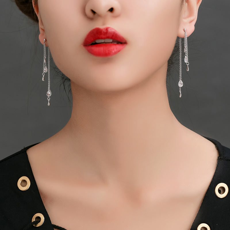 美国myfashiondesign银耳环女s925银首饰品镶嵌锆石雨滴耳坠长款mye1