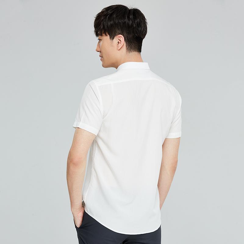 才子男装tries中国风短袖衬衫男士夏季修身字母印花薄款透气休闲白