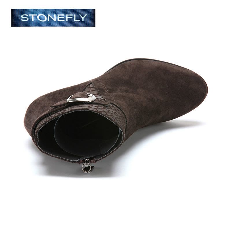 斯通富来STONEFLY冬季绒面羊皮革黑色短靴女中低跟SD44117049图片
