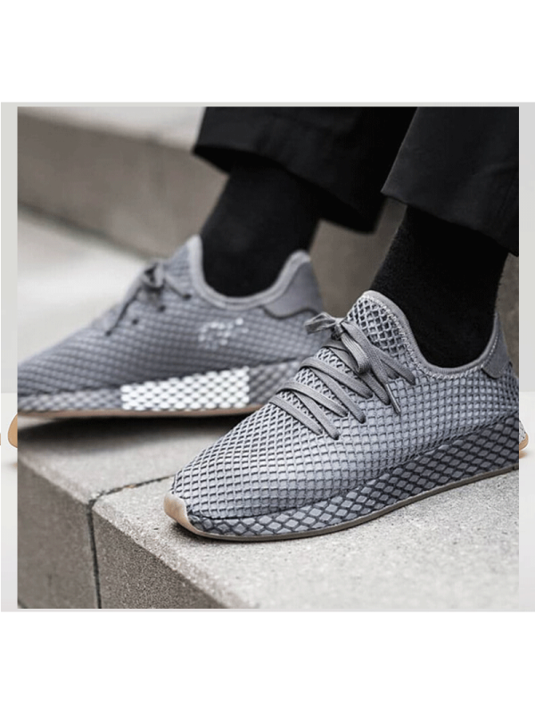 阿迪达斯三叶男鞋DEERUPT灰网格透气休闲鞋-CQ2627