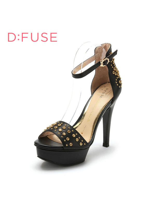 D：Fuse/迪芙斯夏新品羊皮铆钉水钻超高跟女凉鞋DF52113021