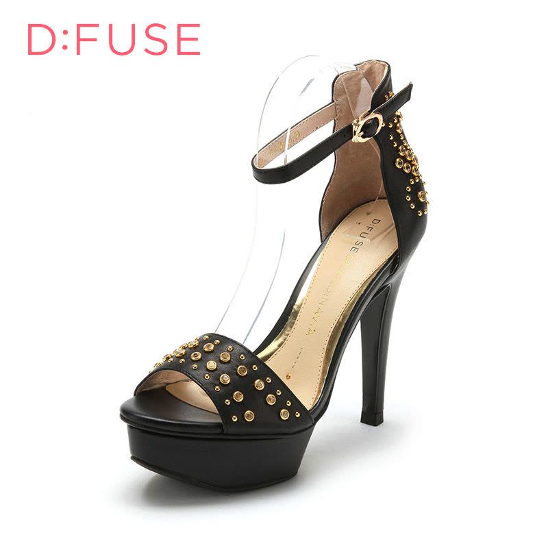 D：Fuse/迪芙斯夏新品羊皮铆钉水钻超高跟女凉鞋DF52113021图片