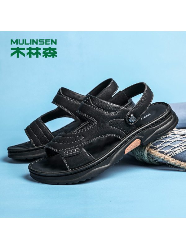 木林森凉鞋2022夏季新款真皮沙滩鞋男士软底凉拖耐磨防滑两用拖鞋