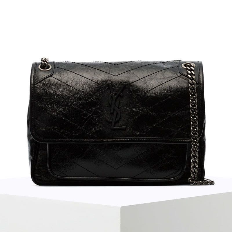 预售 圣罗兰YSL NIKI 口盖包中号 字母LOGO光面皮 褶皱皮 女士单肩包498894金链银链图片