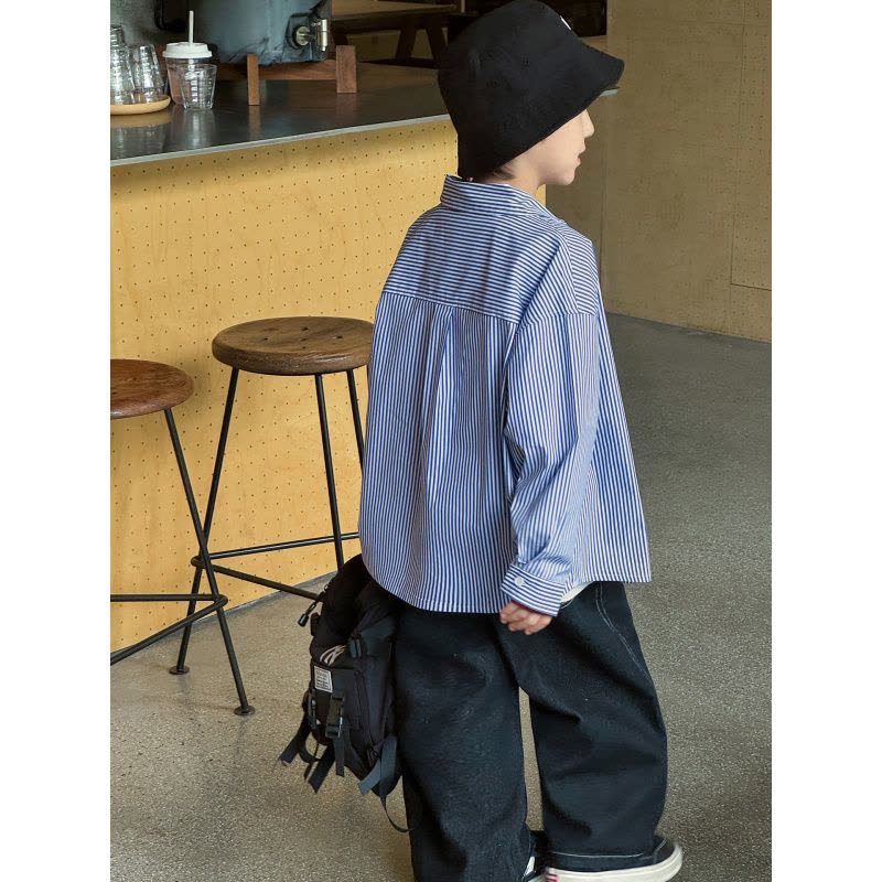 童酷男童秋款织里童装韩版刺绣宝宝衬衣时尚条纹翻领儿童衬衫图片