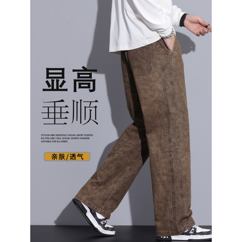 纯棉休闲裤子男士春秋新款潮牌美式运动宽松直筒阔腿工装长裤