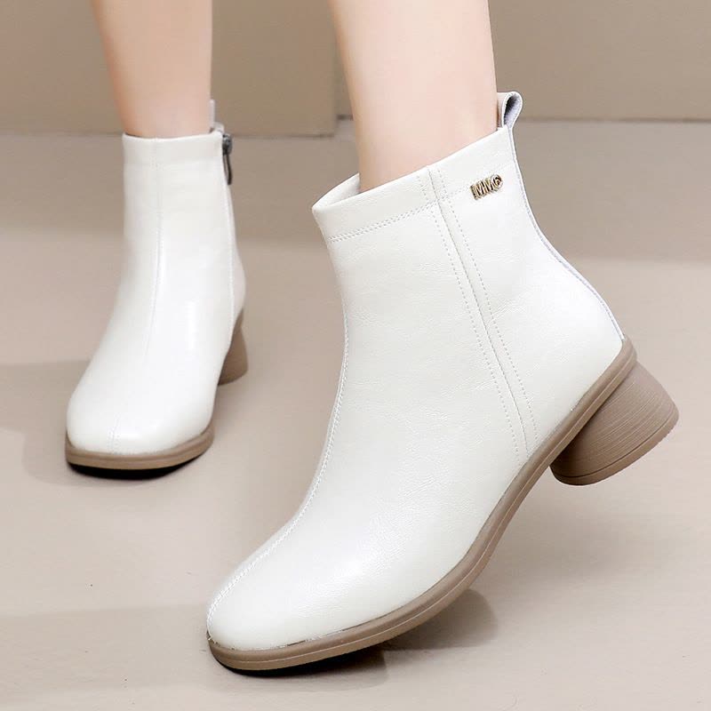 秋冬真皮复古短靴女棉鞋中筒舒适百搭中跟透气软底粗跟女靴图片