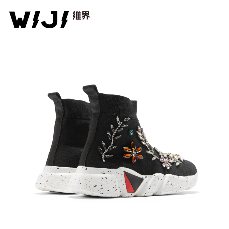 WIJI女鞋新款飞织布时尚潮流休闲高帮鞋套筒厚底百搭韩版袜套靴子