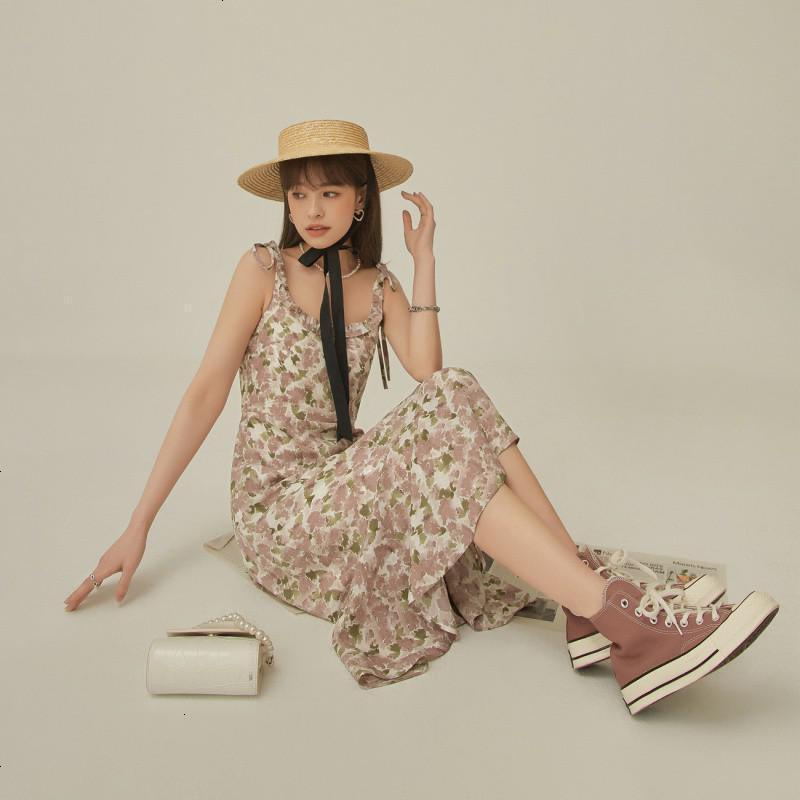 OtherMix碎花吊带连衣裙女2021年夏季新款木耳边露背高腰大摆裙子