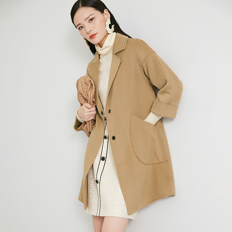 晚白2020冬季新品纯色百搭休闲宽松时尚简约中长款羊毛大衣外套女