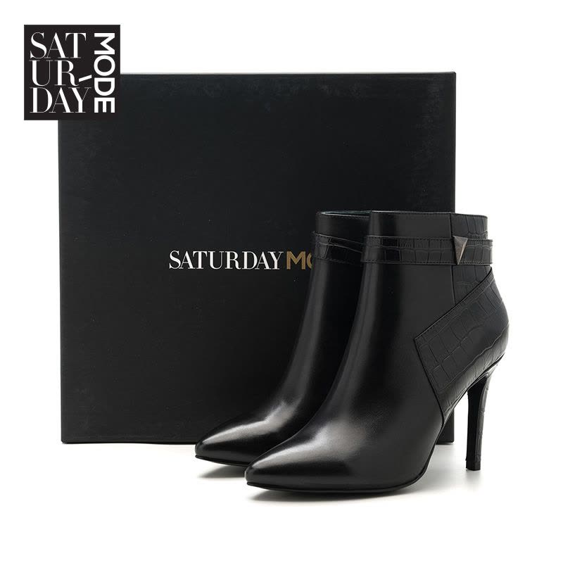 SATURDAYMODE牛皮革细跟尖头时尚短靴MD64116227图片