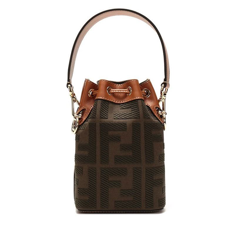 预定 FENDI芬迪 MON TRESOR米色皮革迷你手袋 手拎单肩水桶包12*18*10CM图片